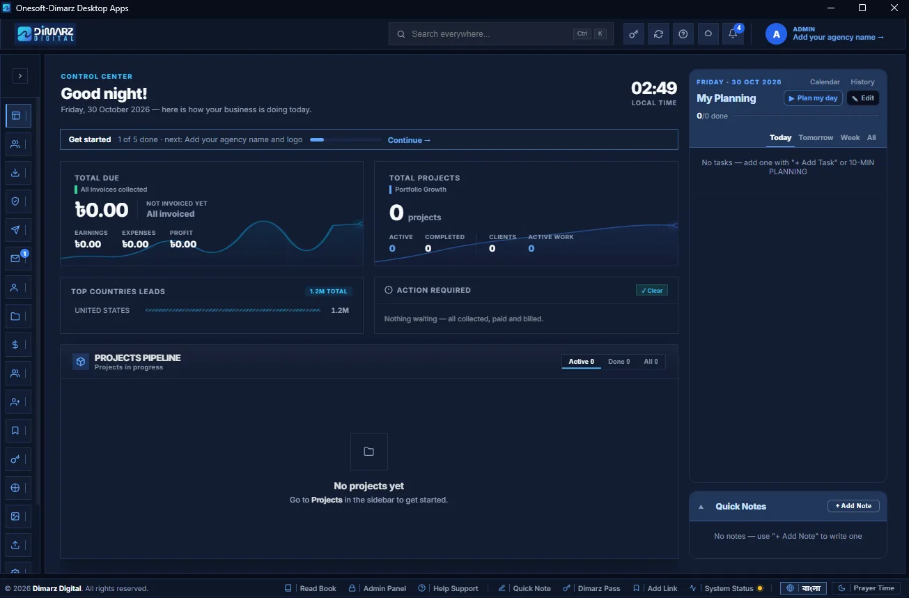 Screenshot of the Dashboard page