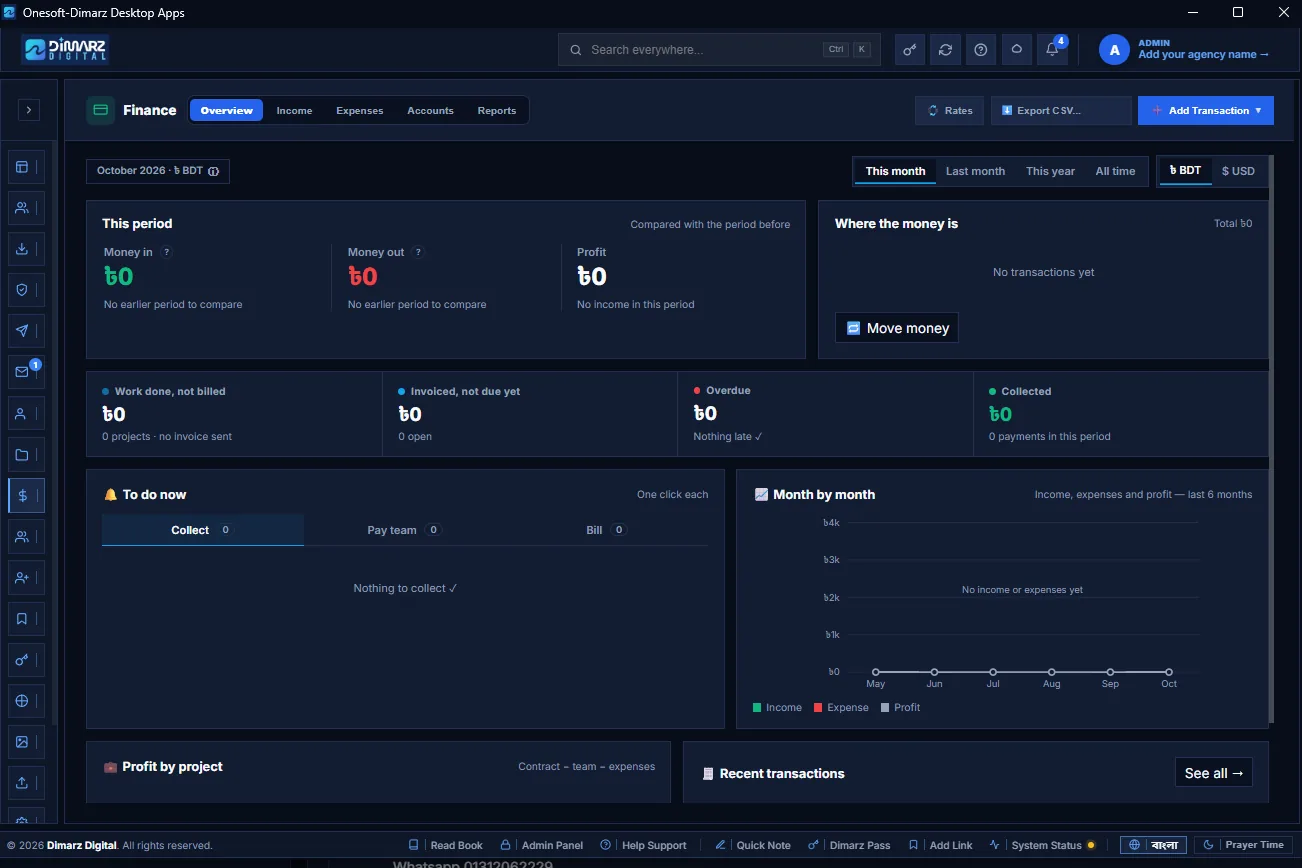 Screenshot of the Finance · Overview page