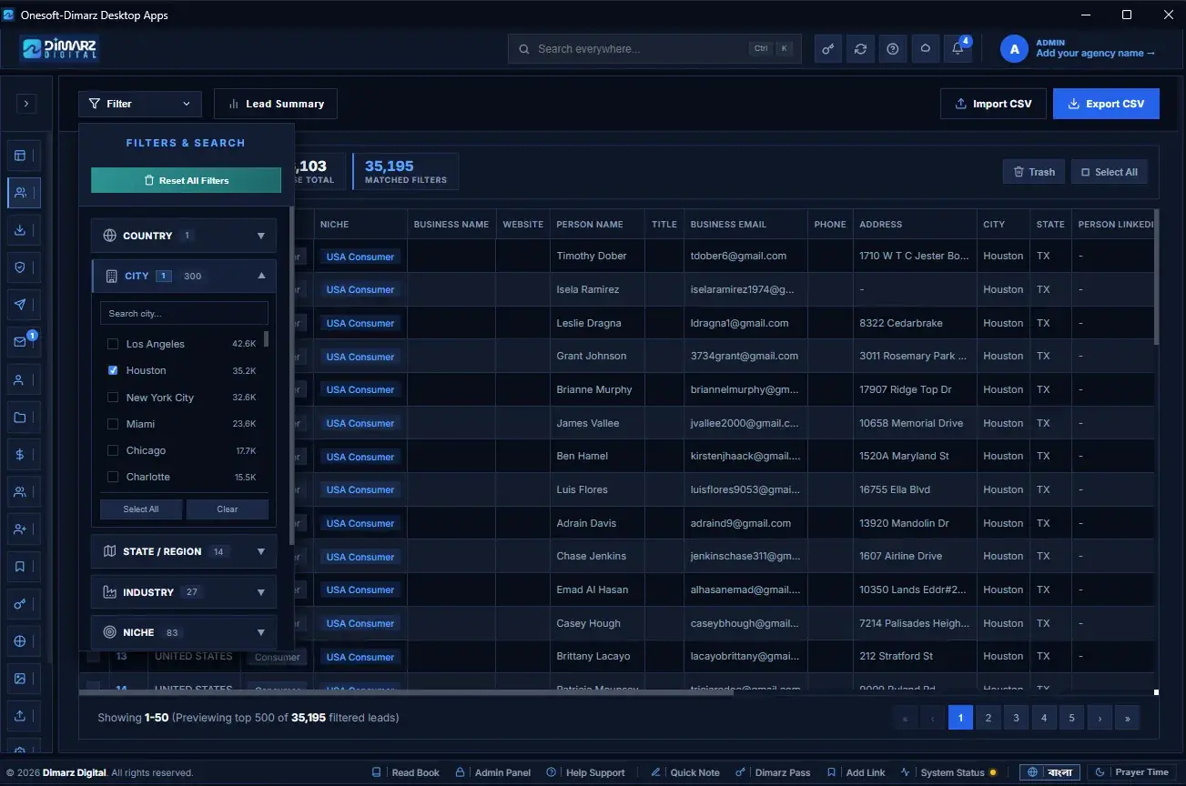 Screenshot of the Leads · Filters page