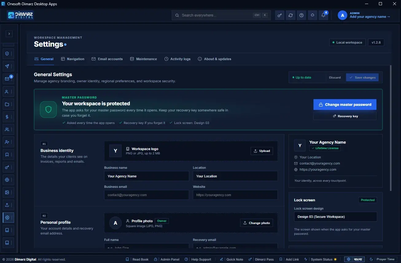 Screenshot of the Settings · General page